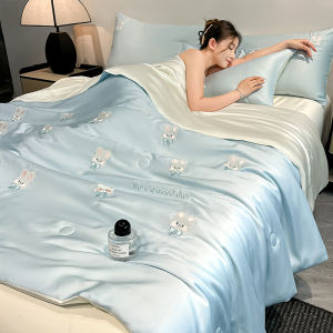 Summer Cartoon Ice Silk Cooling Four-Piece Bedding Set Smooth Naked Sleep Air Conditioner Quilt Machine Washable Single Double Size