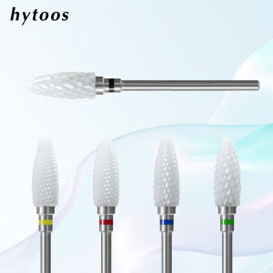 HYTOOS 6*15mm Flame White Ceramic Nail Drill Bit  for Remove Gel Polish Professional Manicure Drill Bits for Nail Technicians