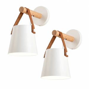 JOYINLED Nordic Wooden Wall Lamp Modern LED Wall Sconce Fixture E27 Black White Bedside Light for Bedroom Living Room Hallway