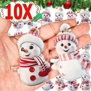 10pcs Cartoon Christmas Snowman Pendants / Acrylic Snowmans Ornaments DIY Xmas Tree Decor / Christmas Tree Snowman Hanging Ornaments