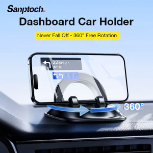 Sanptoch 360° Rotatable Car Phone Holder Adjustable Spring Dashboard Cell Phone Mount with Non-slip Silicone Compatible iPhone Samsung Xiaomi Huawei Smartphone Auto Lock Windshield Stand