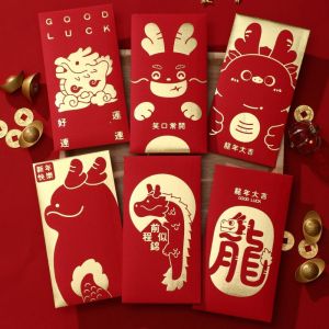 6PCS Chinese New Year Red Envelopes 2024 Dragon Year Hongbao Lucky Money Envelopes Red Packet for Spring Festival Decoration