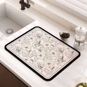 Kitchen Counter Drying Mat Floral Pattern Printed Diatomaceous Earth Absorbent Mat Desktop Tableware Dry Pad Cup Bar Mat