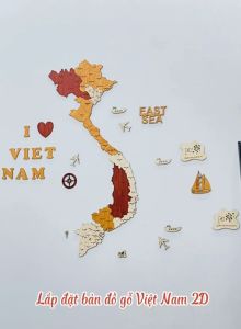 Tranh Gỗ Việt Nam 2D dán tường - 11 mảnh ghép - Hoàng Sa Trường Sa Côn Đảo Phú Quốc bộ chữ I 3 VIET NAM cùng 9 phụ kiện trang trí đi kèm: la bàn tàu thuyền máy bay EAST SEA...