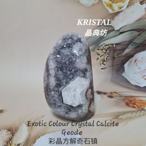 KRISTAL SG: Exotic Colour Crystal Calcite Geode. 彩晶方解奇石镇，全抛玛瑙身/CCC1
