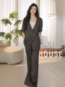 Salt Series Lightweight Dry Short Sleeve Linen Suit Set Womens Fashionable Casual Summer Outfit Complete Set Elegant Maturity