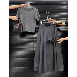 Elegant High-Grade Slimming Grey High-Waist Outfit Set