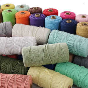 เชือกผ้าฝ้ายสีสันสดใส 3 มม. DIY สำหรับทำกระเป๋า ตกแต่ง ทอด้วยมือ เชือกผูก วัสดุอุปกรณ์งานฝีมือ แหล่งกำเนิดจีนแผ่นดินใหญ่