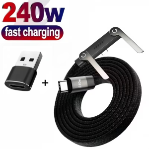 Foldable Charging Cable With Integrated Stand Fast Charging Cable Phone Tablet 240W Ultra-Fast Data Cable Phone Holder