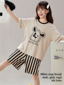MiiOW | Bộ đồ ngủ cotton nguyên chất mùa hè cho bé gái MiiOW Cat Person Áo thun cổ tròn tay ngắn quần short mặc nhà thoải mái thoáng khí