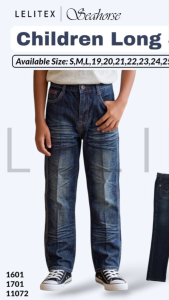 [Lelitex] Kids Boy Straight Cut Denim Long Jeans Back Half Elastic Rubber Waistband Age 3-15 Years Washed Non-stretchy Fitted Cutting