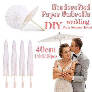 40CM 1/3/5/10pcs White Paper Parasol Umbrella for Wedding Party Favor DIY Bamboo Umbrellas for Bridal Summer Beach Photo Props