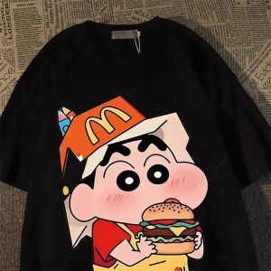 Bandai | Summer Fashion Crayon Shin Printed Casual Womens Kids T-Shirt Short Sleeve Street Y2k Harajuku Loose T-Shirt Ladies Kawaii Top