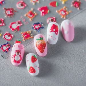 Sticker Dán Trang Trí Móng Tay 5D Nổi Hình Gấu Dâu Lotso Strawnberry Bear