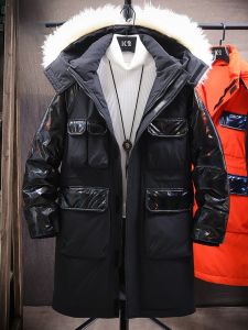 ROMON | Lormen Mens Down Jacket White Duck Feather Thick Warm Hooded Mid-Length Parka Trendy Autumn Winter New Style Youth Outerwear