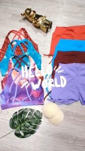 Bộ đồ tập gym yoga aerobic thể thao nữ bao gồm áo bra phối màu kèm mút quần đùi dây rút chất liệu thun poly thoáng mát BINSPORTS BN087