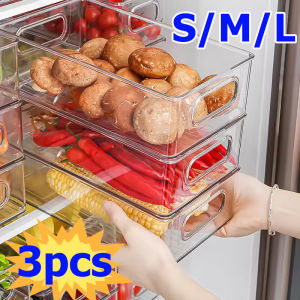3pcs Transparent Refrigerator Organizer / Acrylic Kitchen Fridge Storage Bin / Stackable Classified Storage Case for Fruit Vegetable Drinks Food Stationeries Condiment Storage