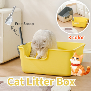 Cat Litter Box with Scoop Open Top Large Cat Toilet Splash Proof Deodorization Cat Litter Basin