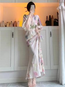 New Chinese Style Wedding Morning Robe Womens Bathrobe Print Matron of Honor Slimming Long Dress Luxury Soft Silk V-neck High-waisted