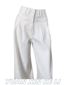 สูง เอว ขากว้าง ลำลอง สีขาว เดนิม กางเกงยีนส์ ผู้หญิง ฤดูใบไม้ผลิ ฤดูใบไม้ร่วง พับ กระเป๋าเสื้อ ความยาวพื้น กางเกงขายาว สําหรับผู้หญิงสูง