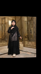 Rayyan Dress Ceruty Mix  Full Furing Tile Layer Gamis Anak Perempuan umur 8 9 10 11 12 13 tahun Terbaru 2026 Lebaran Viral Baju Brokat Anak Kondangan Mewah Gaun Pesta Elegan