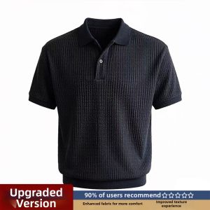 White Stripe Embossed Knit Elegant Polo Shirt