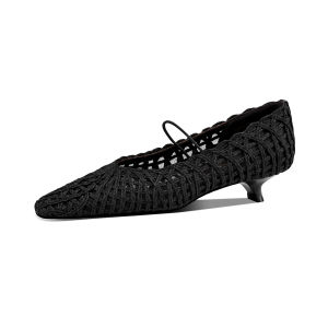 JESSICA SOPHIA | Breathable Fashionable Woven Mary Jane Kitten Heel Shoes