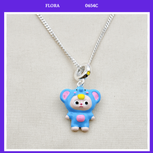 FLORA 0654C - [Có bán lẻ] Dây chuyền bạc S925 charm hình Baby Three hình voi màu tím dành cho bé gái