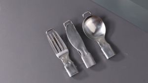 Sendok Garpu Lipat Kniefzer 3 IN 1 Portabel Stainless Steel Survival Alat Makan Outdoor Camping Hiking