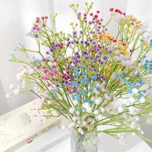 1Bouquet 4 Forks Babies Breath Artificial Flowers Wedding Party Home Decoration Plastic Fake Gypsophila DIY Brides Floral Bouquets Handmade Simulation Flower Bouquet