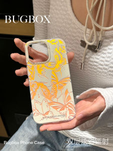 Dreamy Gold Butterfly Double Layer Phone Case for 15Pro 16ProMax 14Pro Soft Shell Protective Cover for Women Creative Chinese Style