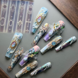 Transparent Silicone Nail Art Mold New Year Unicorn Horse Head Holy Light Cross 3D Carving Pattern One Piece Nail Mold