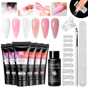 Bộ 6 Lọ 20ml Gel Dán Móng Tự Làm UV LED Màu Trắng Pha Lê Trong Suốt Màu Nude Gel Dựng Móng Acrylic Dùng Cho Nail Art UV LED