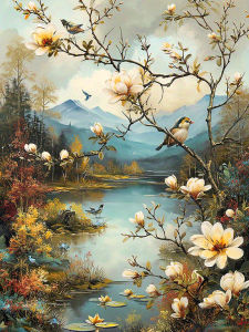 Huacan Full Square Round Drill Diamond Painting Fall Flower Diamond Mosaic Landscape Art Decorative Paintings