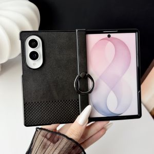 szhaiyu | Luxury Leather Lattice Texture With Ring Phone Case For Samsung Galaxy Z Fold 8 Z Fold 8 Ultra Hinge Anti-Scratch Back Cover