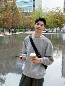 American Style Heavyweight Trendy Grey round Neck Sweatshirt Mens Loose Casual Outerwear Autumn Winter Overhead Match All