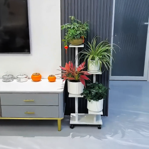 Mobile Iron Art Flower Stand with Wheels Indoor Outdoor Plant Pot Rack Multi Level Flower Bedding Home Living Room Balcony