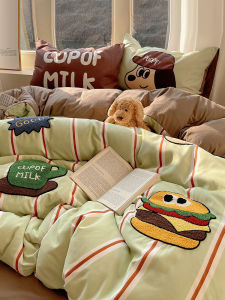 Cartoon Water Washed Cotton Towel Bedding Set Non-Cotton Three-Piece Student Bedding Quilt Cover Sheet High Density Fabric