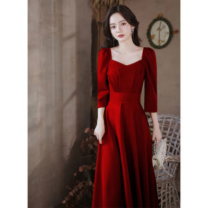 Elegant Long Sleeve Green Dress for Women Wedding Ceremony Evening Ball Gown Customizable Length Fashionable Mid-Waist A-Line Skirt