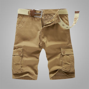 Summer Cropped Pants Multi-Pocket Workwear Shorts Mens Middle Pants Loose Straight-leg Casual Plus Size Pure Color Beach Breeches