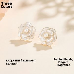 3COLOUR·S | Enameled Camellia Petals Pearl Earrings Sterling Silver Pin