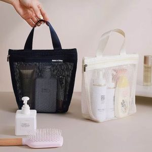 Mesh Toiletry Storage Bag Portable Hanging Shower Organizer Travel Hollow Out Drain Pouch Thickened Polyester Cosmetic Bag