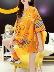 Retro American Lazy Style Short Sleeve T-Shirt Womens Loose Casual Top Korean Version Summer New Fashion Creative Pattern