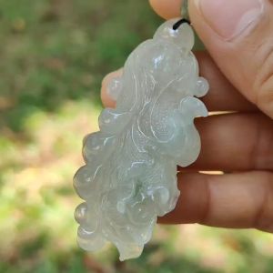 High-Quality Icy Translucent with Light Green Natural Type A Jadeite Jade crafted as Cabbage Pendant certificate weighs 24.55 grams measurement 56.3 * 24.6 * 12.6 (pendant272)
