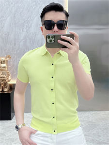 เสื้อยืดคอโปโลแขนสั้นผ้าไหมน้ำแข็งทรงสลิมฟิตสำหรับผู้ชาย ทรงหลวม แขนสั้น ฤดูร้อน 2025 เสื้อยืดคอโปโลผ้าไหมน้ำแข็งสำหรับผู้ชาย