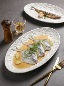 Steaming Fish Ceramic Plate Oval Large