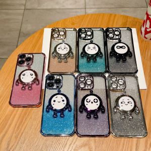 FLOVEME Electroplated Stand Clear Phone Case for IPhone 15 14 13 12 Pro Max 15 Plus Case Cartoon Egg Bracket Shockproof Cover for IPhone 11 Four Corner Anti Fall Full Protective Cover 15Pro Luxury Slim Clear Shell 14Promax Built-in Lens Film Protection