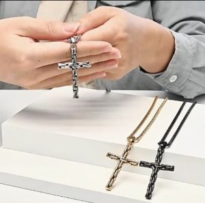 Kemstone Stainless Steel Cross Pendant Necklace Mens Gold Plated Cross Necklaces Jewelry