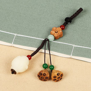 Creative Automobile Keychain Year Year Fish High End Peach Wood Lotus Pod Ornament for Safety And Fortune Wind Pendants