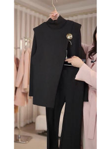 SHANGSHA | Saline Style High Class Sharp -style Black Vest and Pants Set